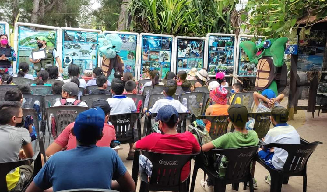 Niños aprenden sobre las tortugas en Tecolutla