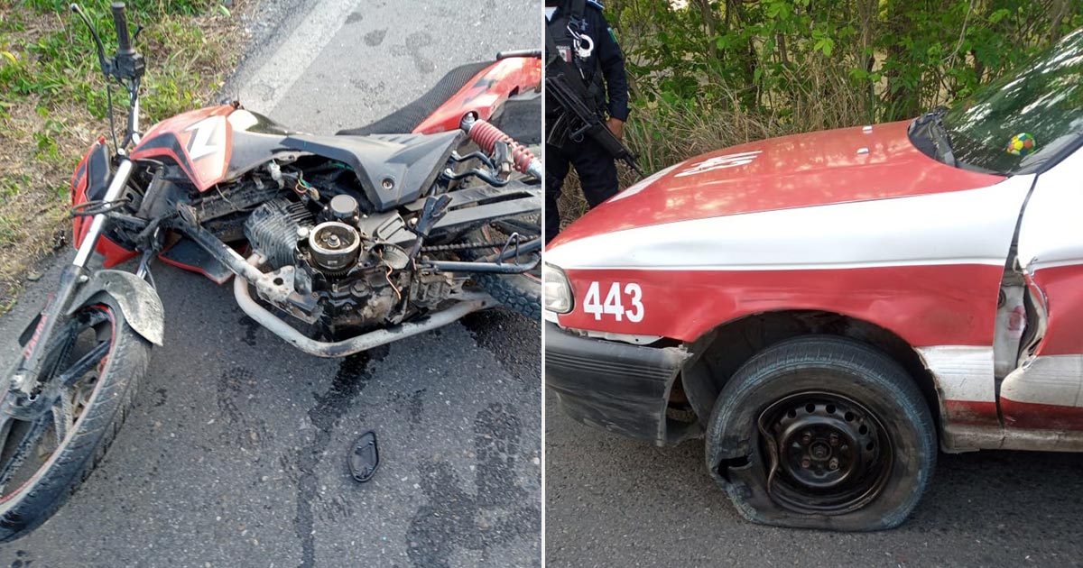 Choca moto contra taxi