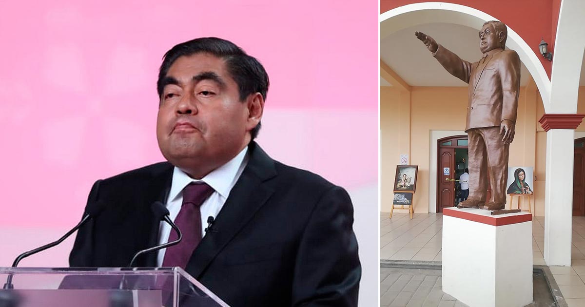 Colocan estatua del gobernador Miguel Barbosa en Puebla