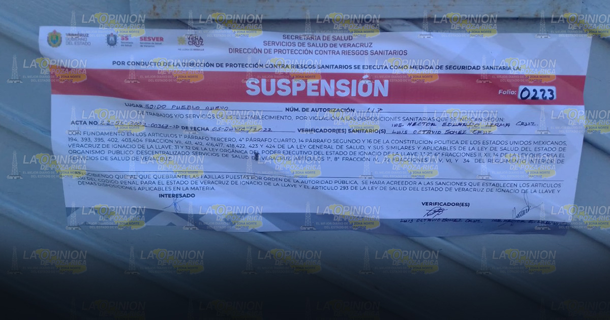 Suspende la COFEPRIS Anexo de Pueblo Nuevo Suspende la COFEPRIS Anexo de Pueblo Nuevo2