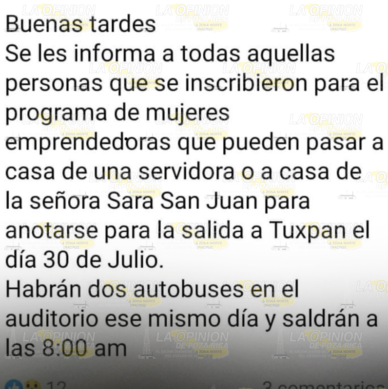 Usan a Mujeres Emprendedoras de Cazones, para llamar a reunión distrital de MORENA en Tuxpan Usan a Mujeres Emprendedoras de Cazones, para llamar a reunión distrital de MORENA en Tuxpan