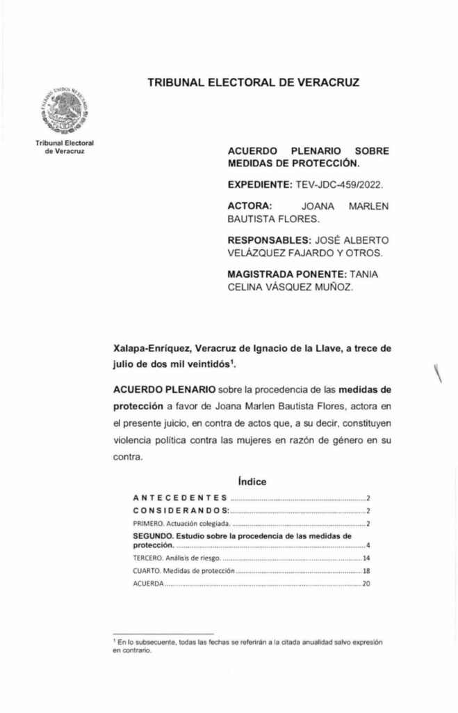 Emite el TEV medidas de protección a favor de funcionaria de la Judicatura