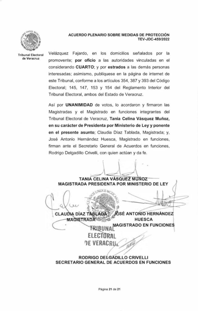 Emite el TEV medidas de protección a favor de funcionaria de la Judicatura