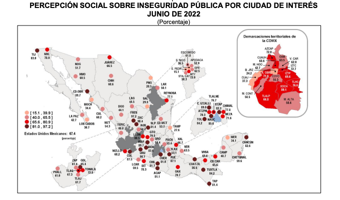 Estas son las ciudades con mayor percepción de inseguridad en México