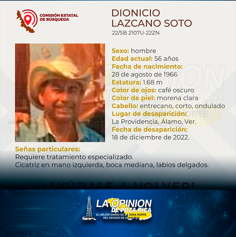 Desaparece vecino de Pánuco; piden ayuda para localizarlo