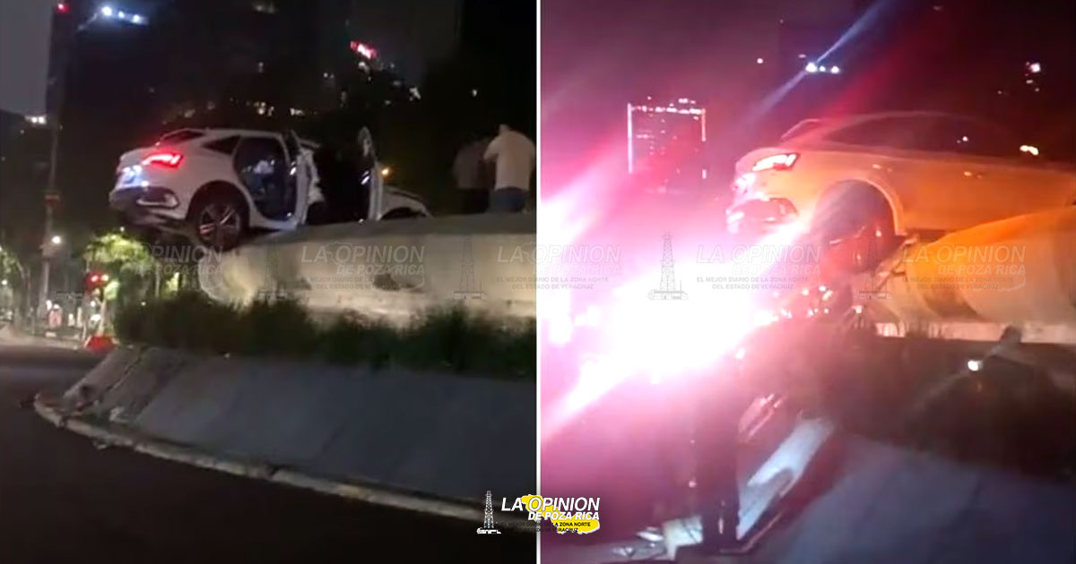 Audi choca en Reforma y termina montado sobre la Diana Cazadora