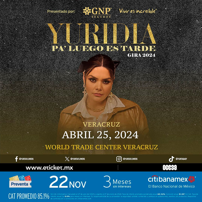 Yuridia se presentará en Veracruz en 2024
