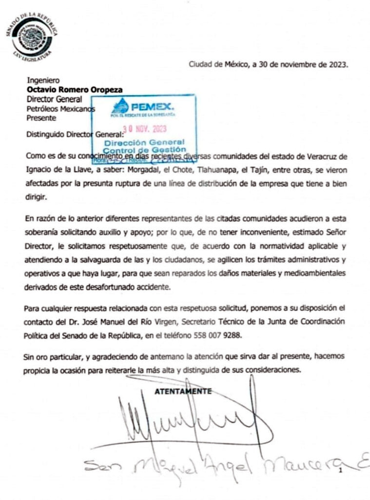 Exige Senado de la República que Pemex repare daños por ecocidio