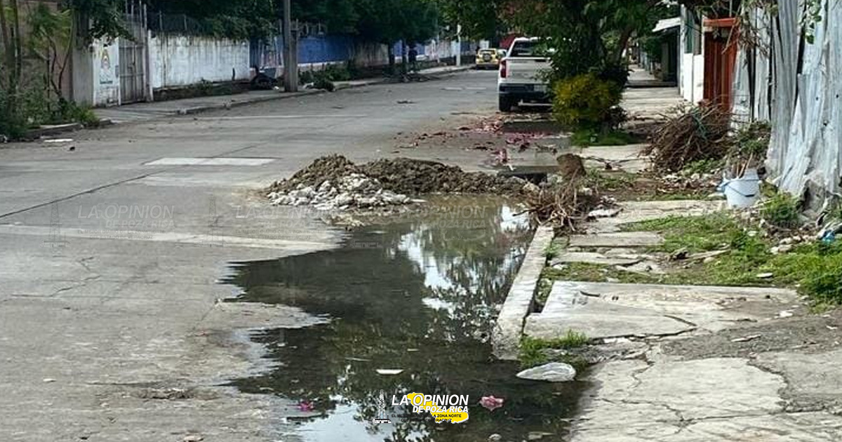 Rompe Caev pavimento pero no repara dos fugas en la colonia Flores Magón