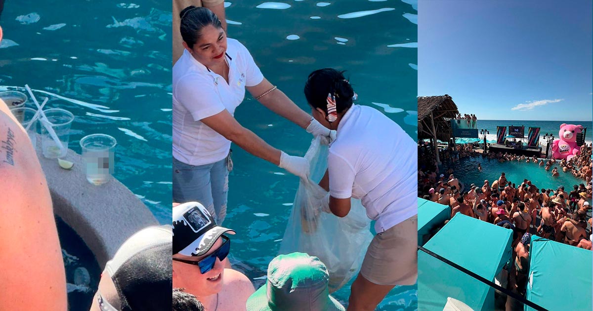 Nadan entre heces en alberca de Puerto Vallarta