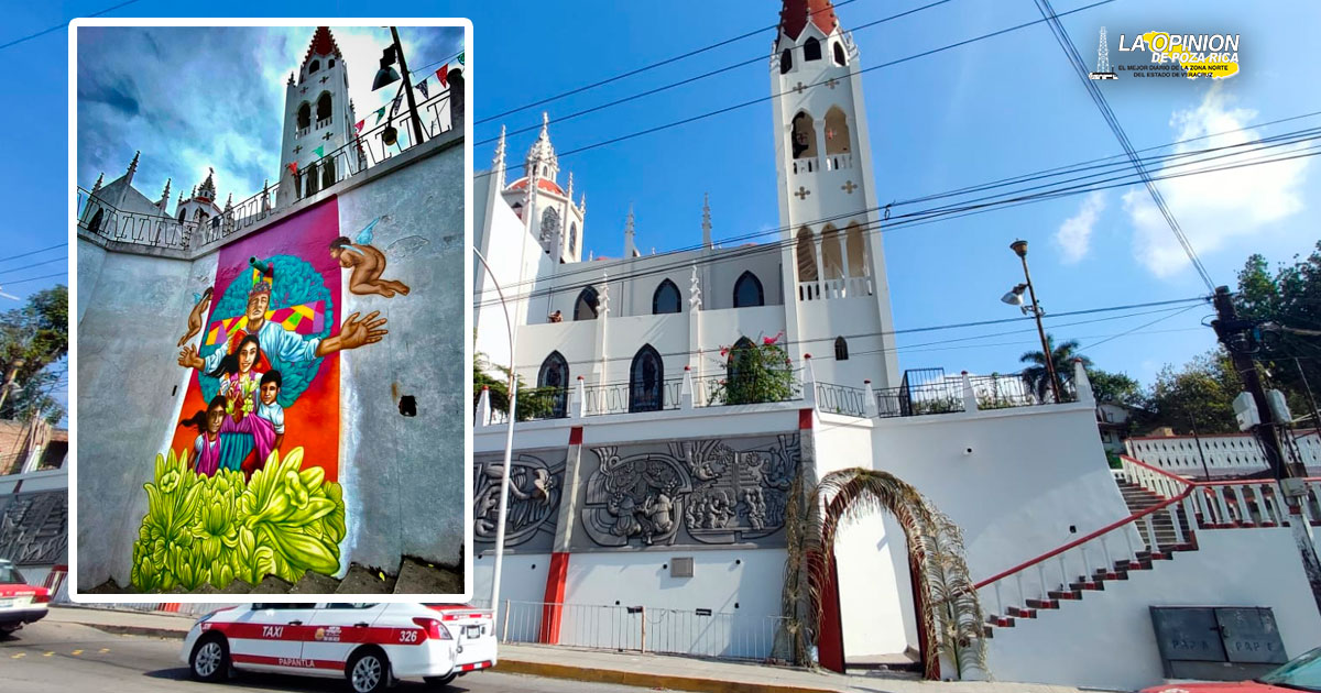 En Papantla borran mural de la parroquia
