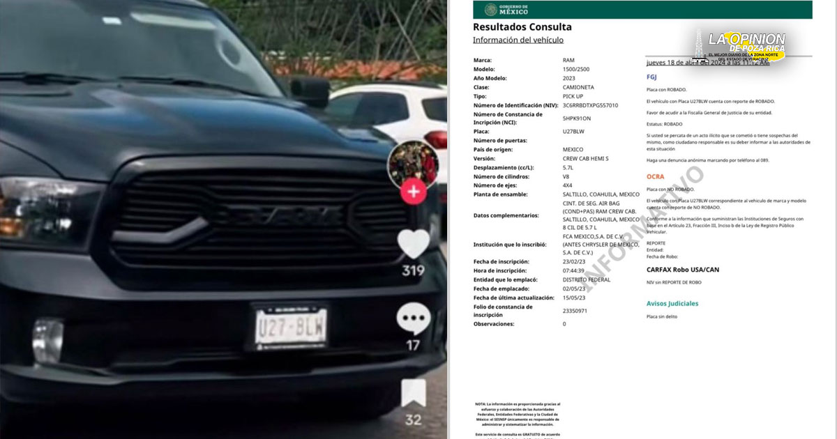 Camioneta de Rocío Nahle tiene reporte de robo