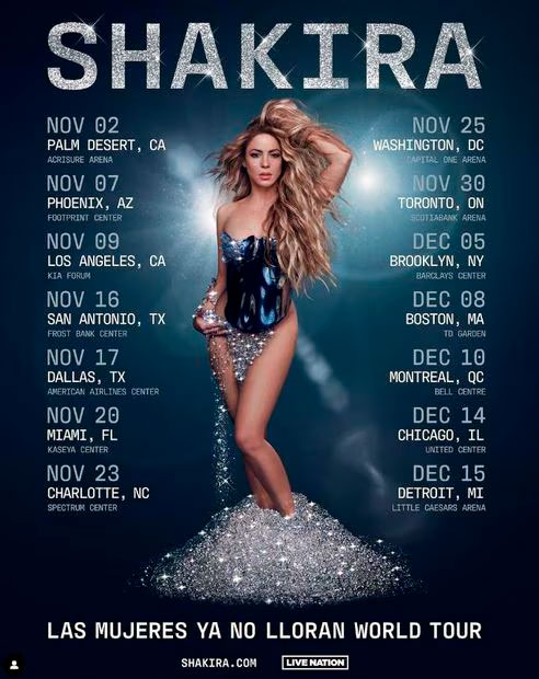 Shakira revela las primeras fechas de su gira "Las mujeres ya no lloran"