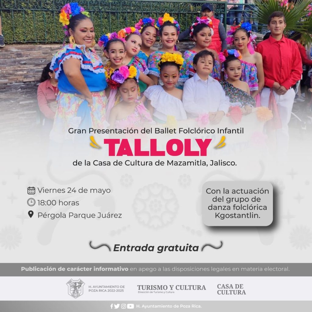 Ballet Folclórico Infantil Tlalloly se presentará en Poza Rica