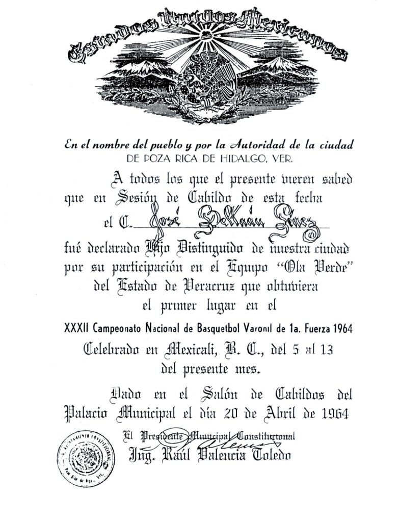 José Beltrán Pérez Martínez, basquetbolista e hijo predilecto de Poza Rica