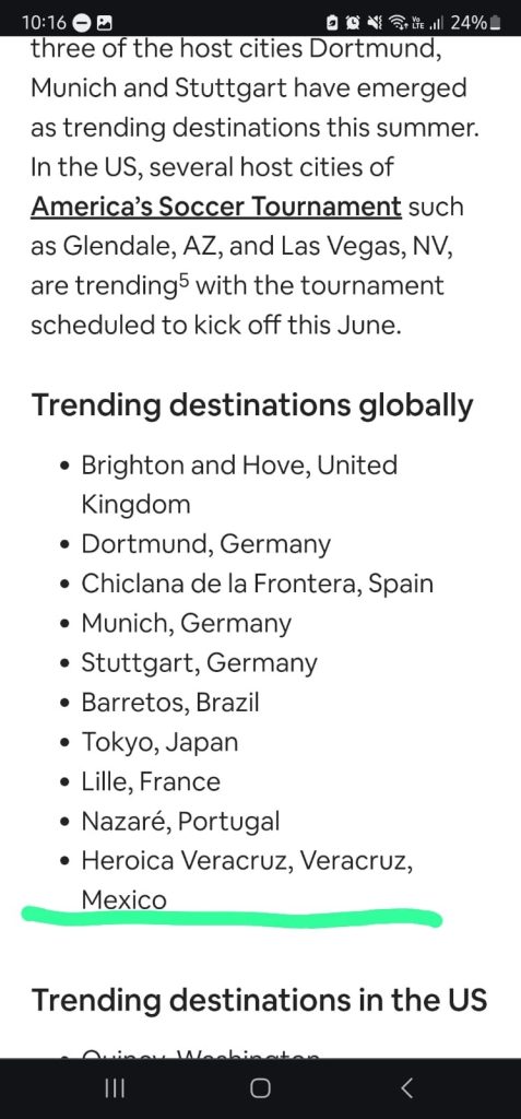 Veracruz entre los destinos más buscados a nivel mundial en Airbnb para el verano 2024