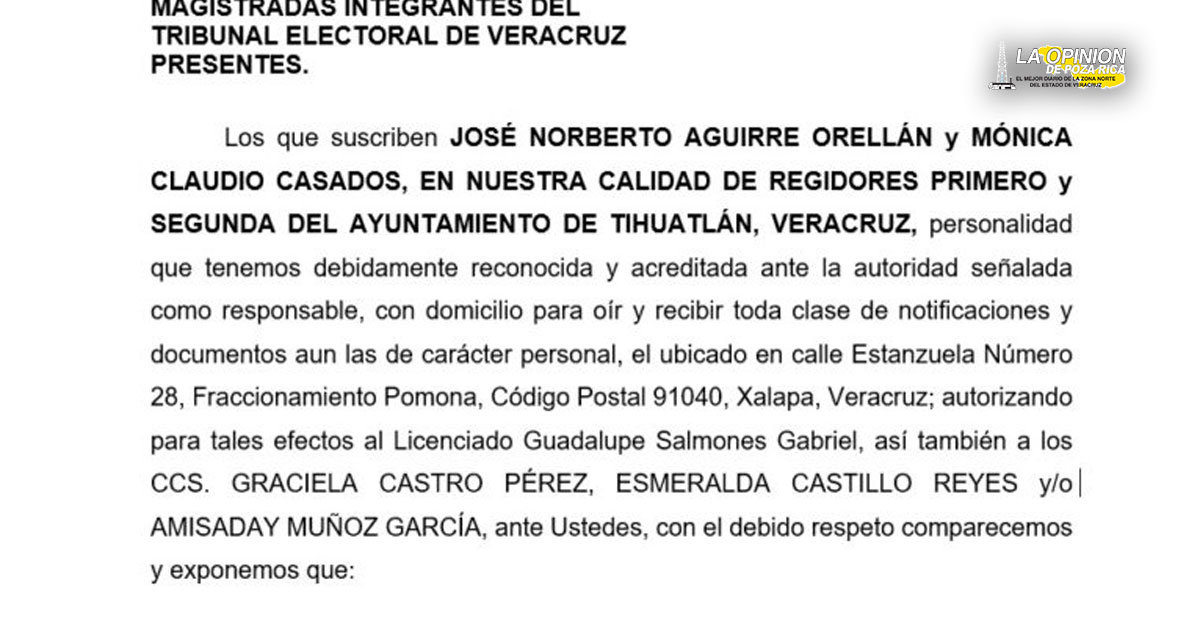 Regidores denuncian al alcalde de Tihuatlán por acoso debido a su falta de apoyo a Morena