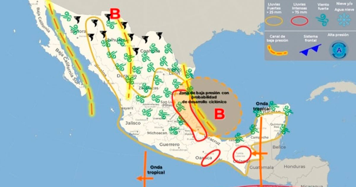 Probable desarrollo ciclónico hacia Tamaulipas y Veracruz