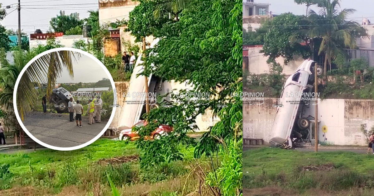 Pipa se va de reversa y cae de una barda