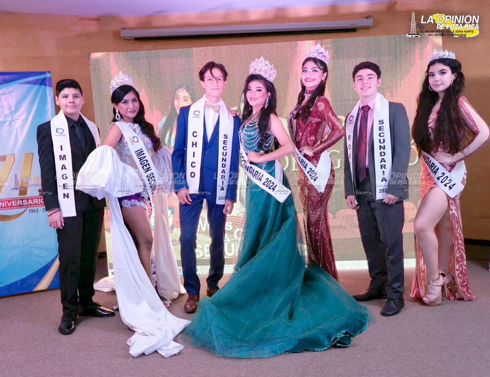 Gran final de Miss y Chico Bachiller Alemy Zúñiga y Emiliano Vivanco, ganadores de Miss y Chico Secundaria, junto a los grandes finalistas.
