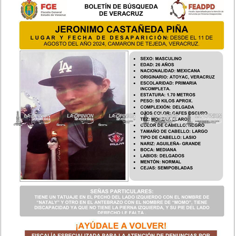 Piden ayuda para localizar a Gerónimo Castañeda Piña