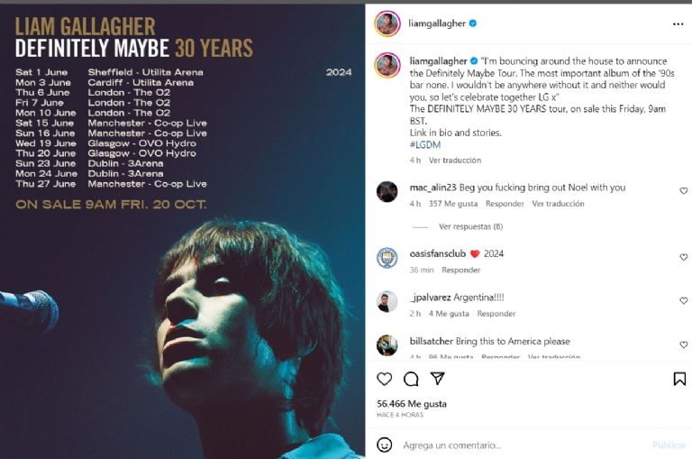 ¿Oasis regresa? Liam Gallagher anuncia gira por los 30 años de "Definitely Maybe"