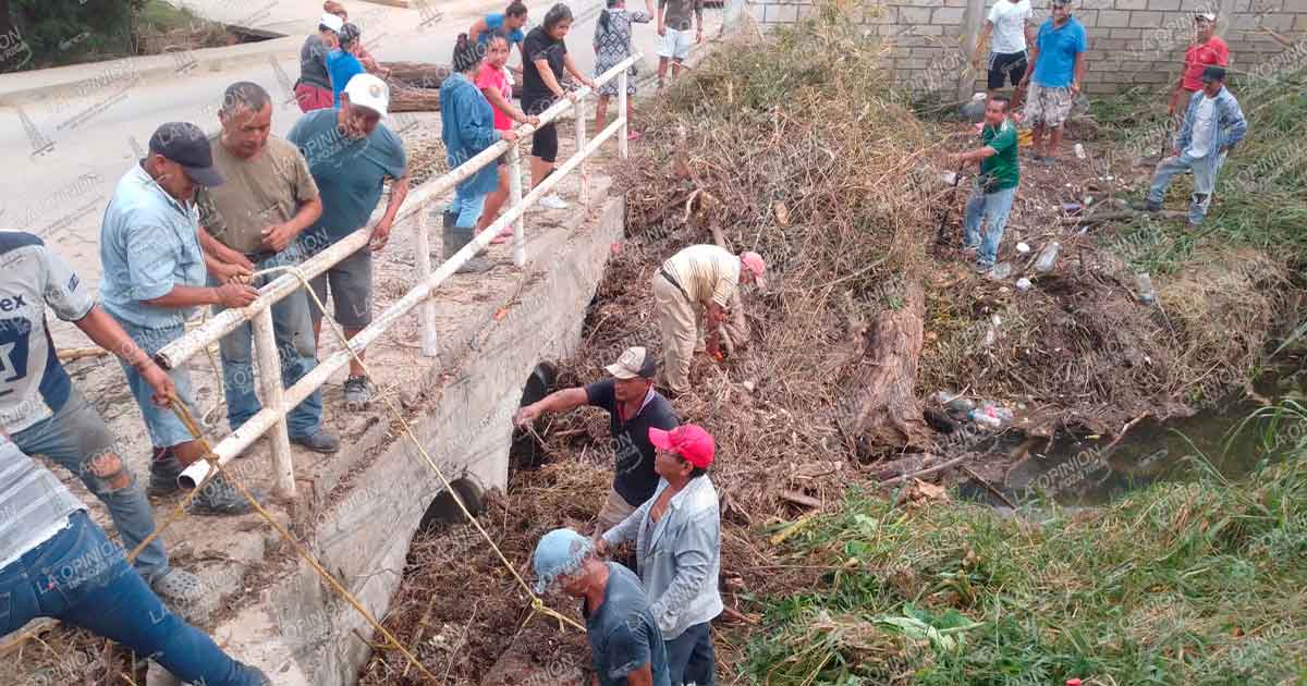 Mujeres y hombres arman faena y limpian puente de la colonia Reyes Heroles Mujeres y hombres arman faena y limpian puente de la colonia Reyes Heroles