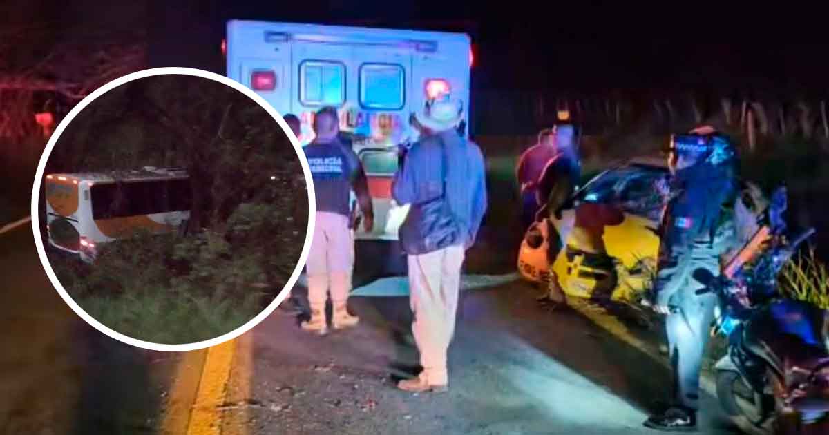 Una mujer prensada y tres lesionados en fuerte percance entre autobús y automóvil