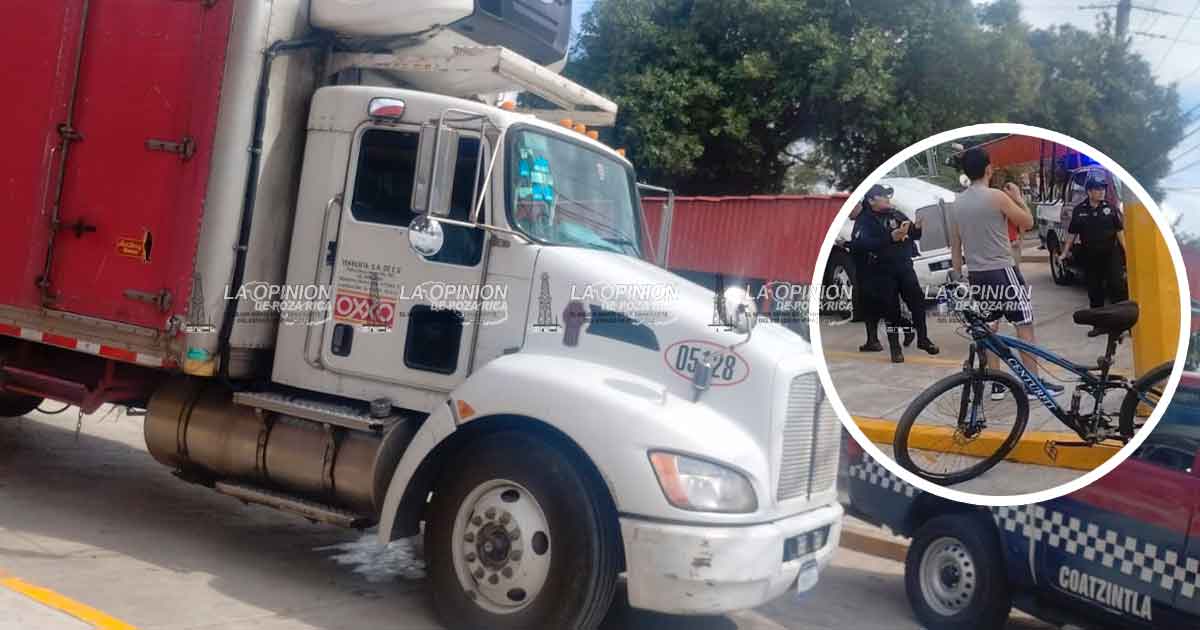 Ciclista a punto de ser aplastado por camión