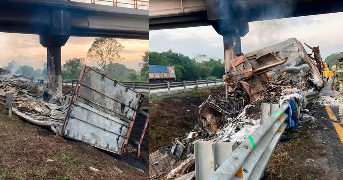 Pestañazo de chofer provoca volcadura e incendio