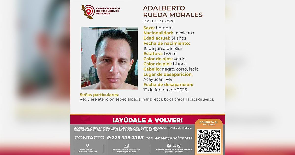 Familia y autoridades buscan a Adalberto Rueda