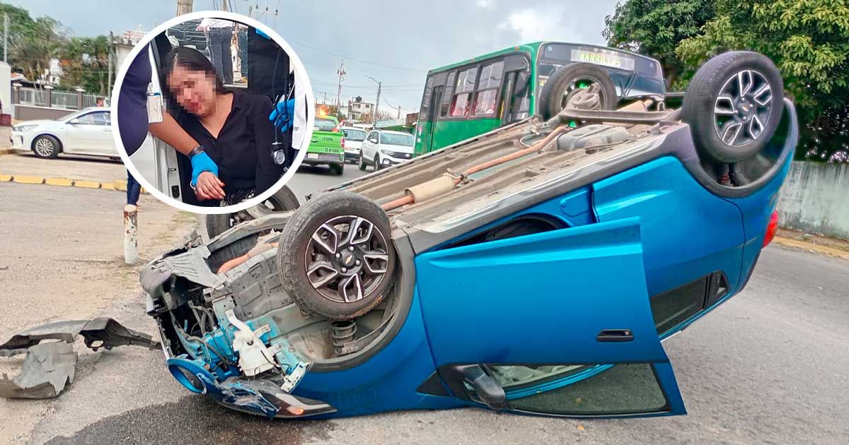Volcó ebria mujer Volcó ebria mujer
