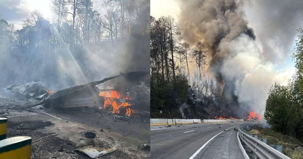 Cierre total en autopista México-Puebla tras choque múltiple e incendio de pipa
