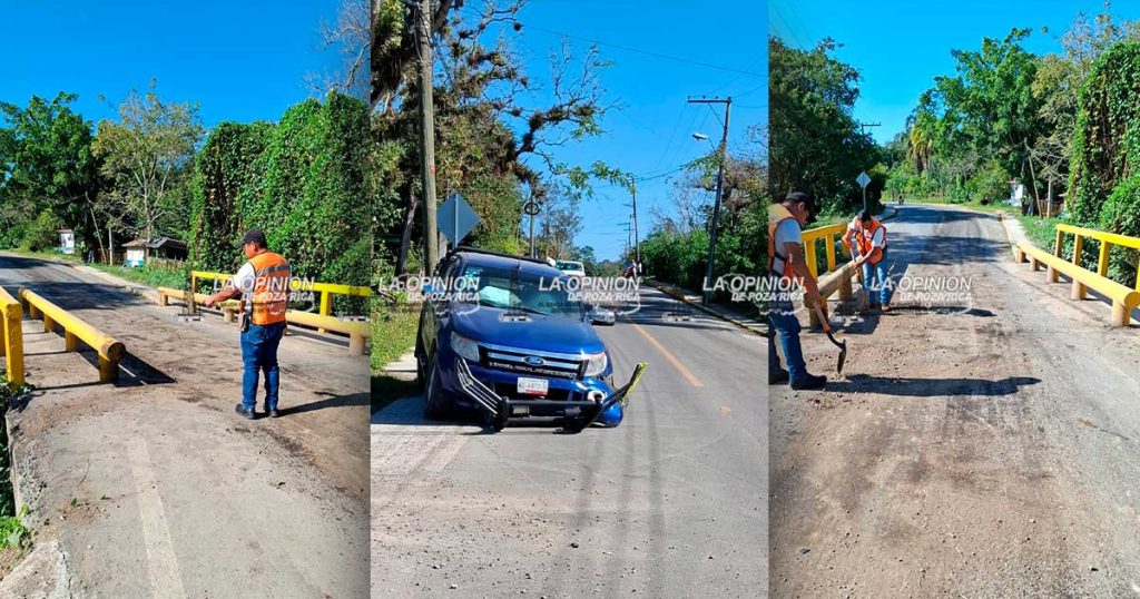 Camioneta se estrella sobre el barandal de un puente