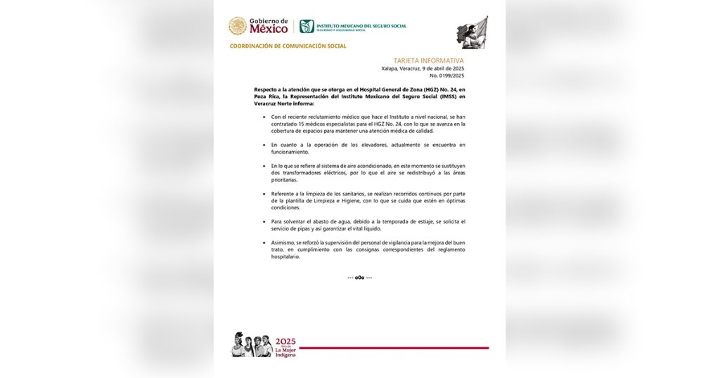 Representación del IMSS anuncia mejoras al Hospital de Poza Rica