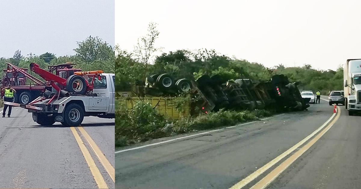 Retiro de tráiler volcado ocasiona cierre temporal en la carretera a Costa Esmeralda Retiro de tráiler volcado ocasiona cierre temporal en la carretera a Costa Esmeralda