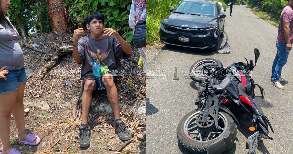 ¡Se ensarta moto con auto! ¡Se ensarta moto con auto!