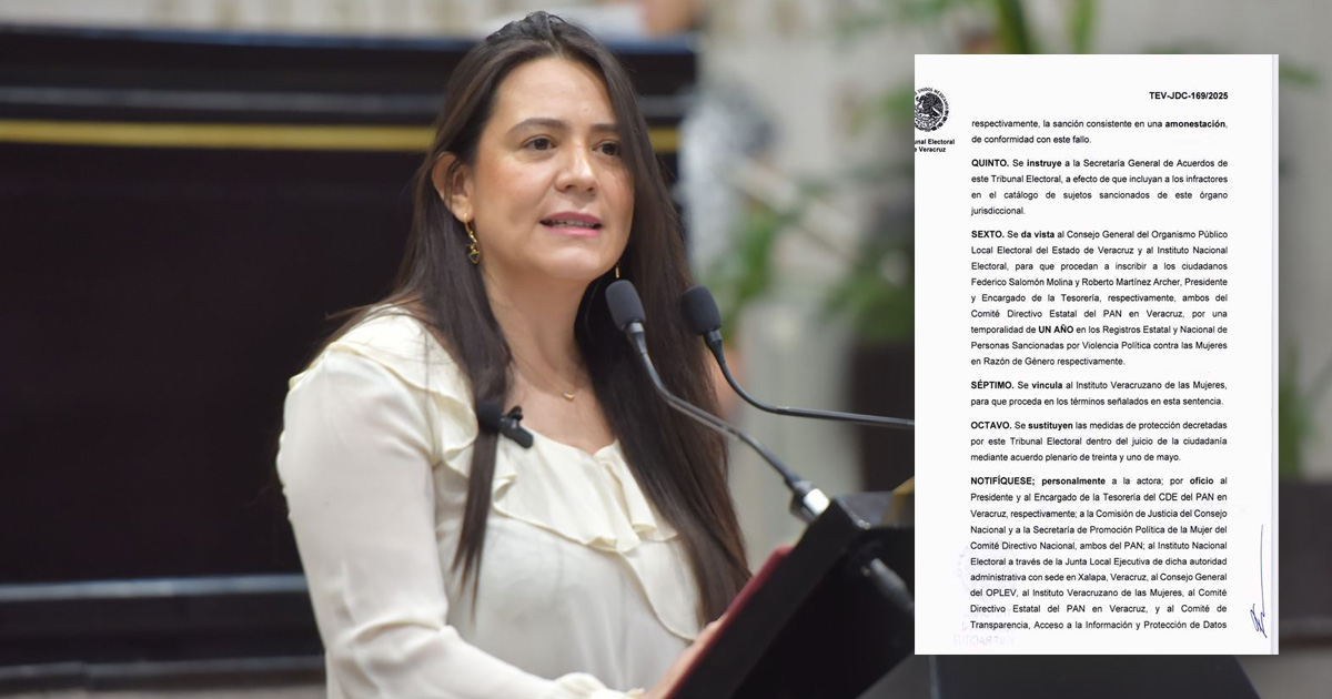 TEV sanciona a líderes del PAN Veracruz por violencia política contra diputada TEV sanciona a líderes del PAN Veracruz por violencia política contra diputada