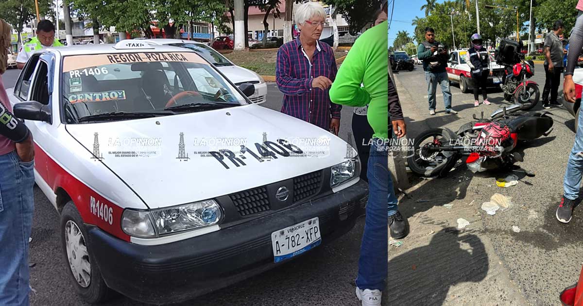 Motociclista derribado por taxi Motociclista derribado por taxi