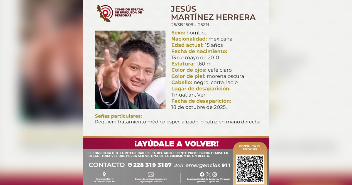 Buscan a un adolescente desaparecido en Tihuatlán Buscan a un adolescente desaparecido en Tihuatlán