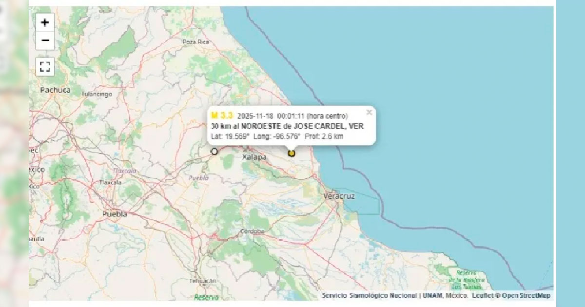 Sismo menor se registra en Veracruz