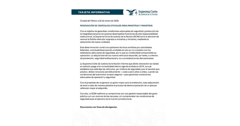 Ministros de la Corte renuncian a uso de camionetas tras críticas Ministros de la Corte renuncian a uso de camionetas tras críticas