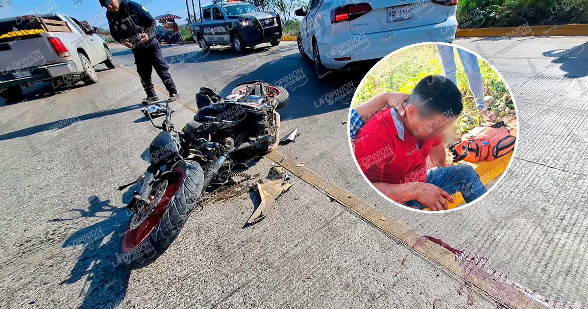 Motociclista casi se mata; choca contra automóvil