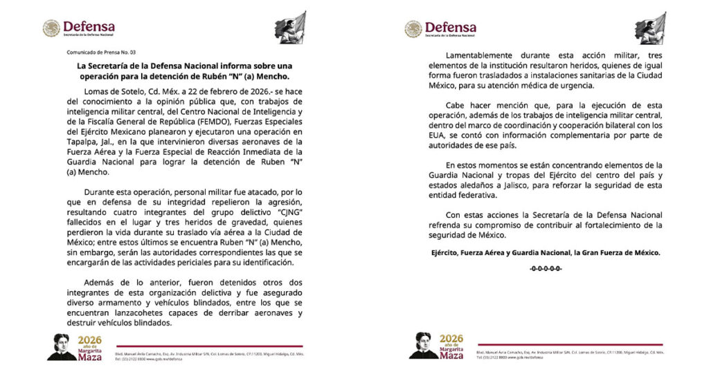 SEDENA confirma liquidación de Nemesio Rubén "N" alias el Mencho, líder del CJNG SEDENA confirma liquidación de Rubén "N" alias el Mencho, líder del CJNG