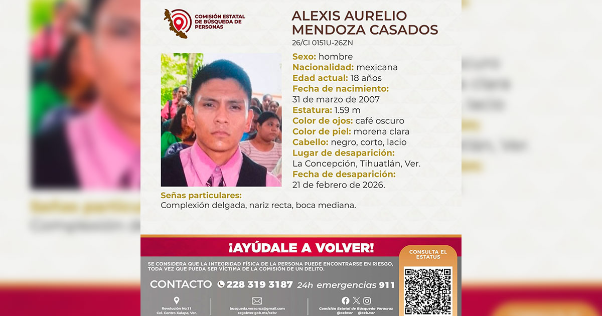 Activan ficha de búsqueda para localizar a un joven Activan ficha de búsqueda para localizar a un joven