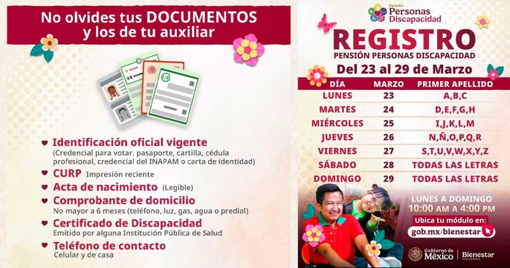 El lunes inicia registro para Pensión de Personas con Discapacidad El lunes inicia registro para Pensión de Personas con Discapacidad