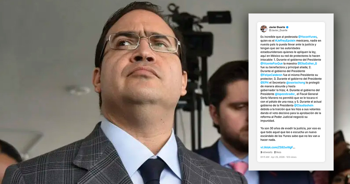 Javier Duarte acusa a Miguel Ángel Yunes de pederasta y señala red de protección política Javier Duarte acusa a Miguel Ángel Yunes de pederasta y señala red de protección política