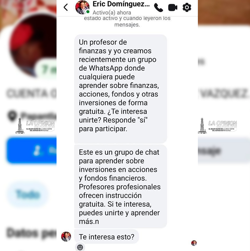 Eric Domínguez, alerta sobre perfil falso