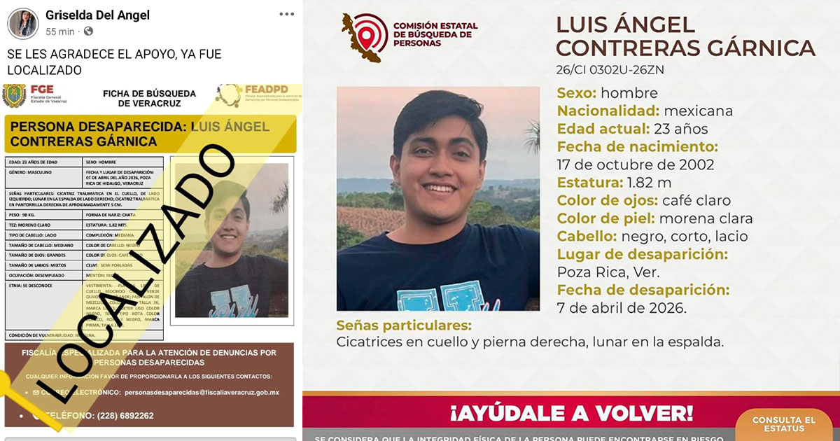 Localizan sano y salvo a joven reportado como desaparecido en Poza Rica Localizan sano y salvo a joven reportado como desaparecido en Poza Rica
