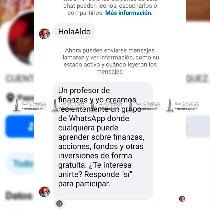 Eric Domínguez, alerta sobre perfil falso